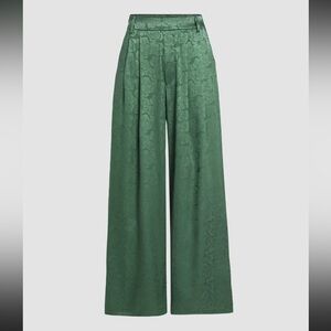 Cider Emerald Green Wide‑Leg Floral Jacquard Trousers- Size M